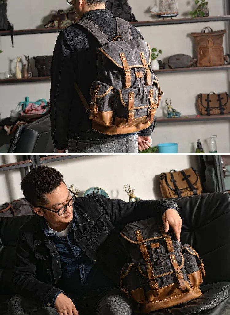 "The Oldschool" Waxed Canvas Travel Backpack by Cristian MorettiĀ® - Cristian Moretti