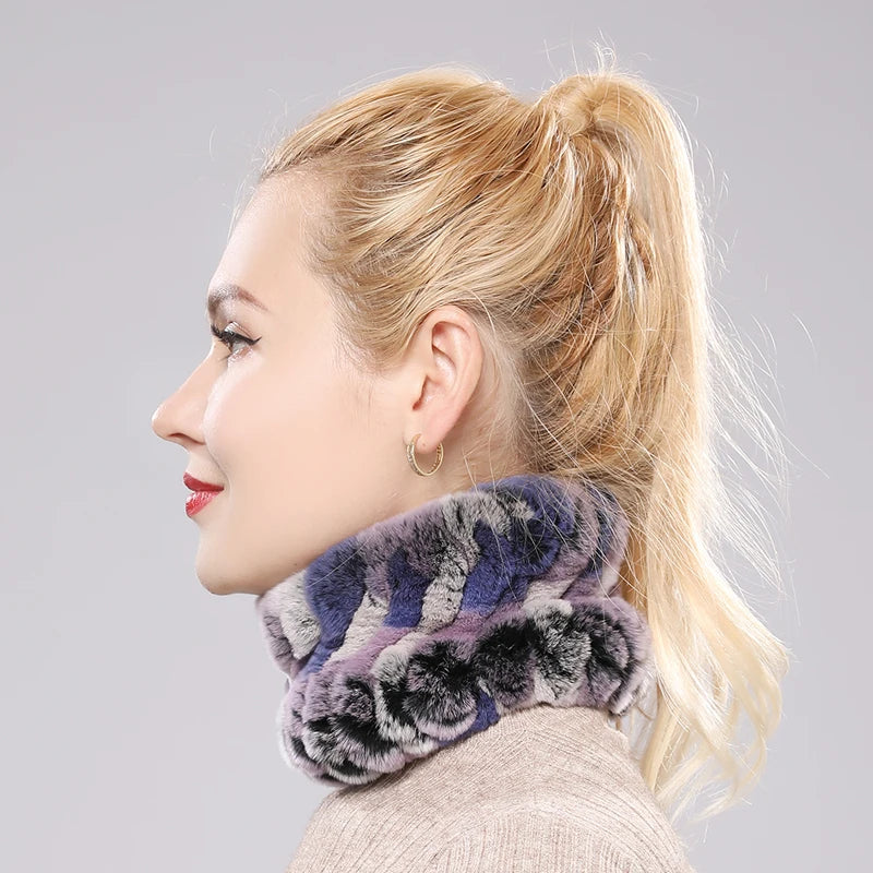 Women Real Fur Handmade Stretch Fur Scarf Knit Genuine Rex Rabbit Fur Headbands Girls Natural Fur Ring Cowl Snood Scarves Winter