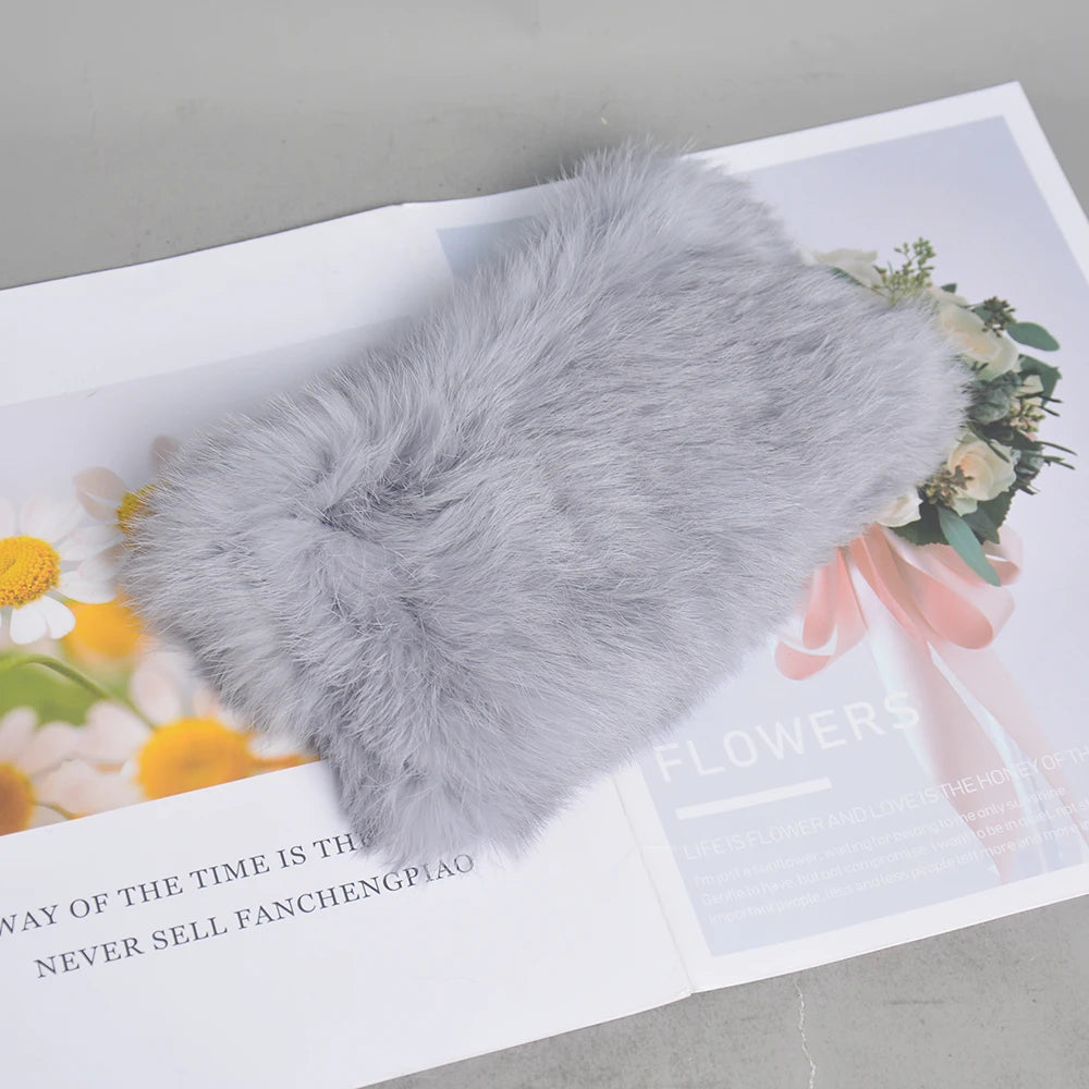 Women Real Fur Handmade Stretch Fur Scarf Knit Genuine Rex Rabbit Fur Headbands Girls Natural Fur Ring Cowl Snood Scarves Winter
