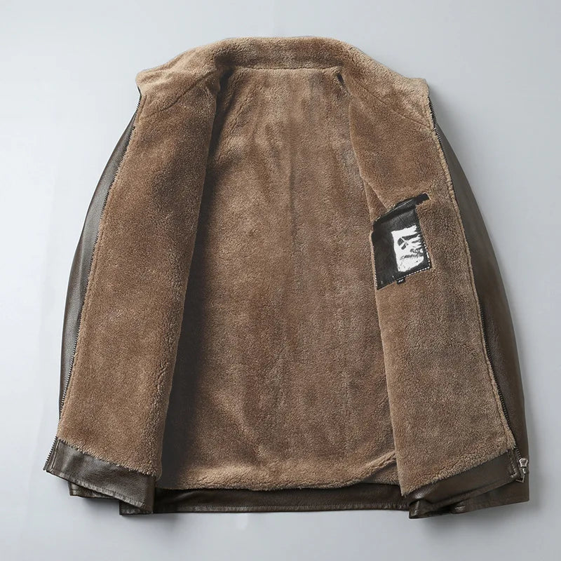 "Cammino Reale" Fur Collar Leather Jacket