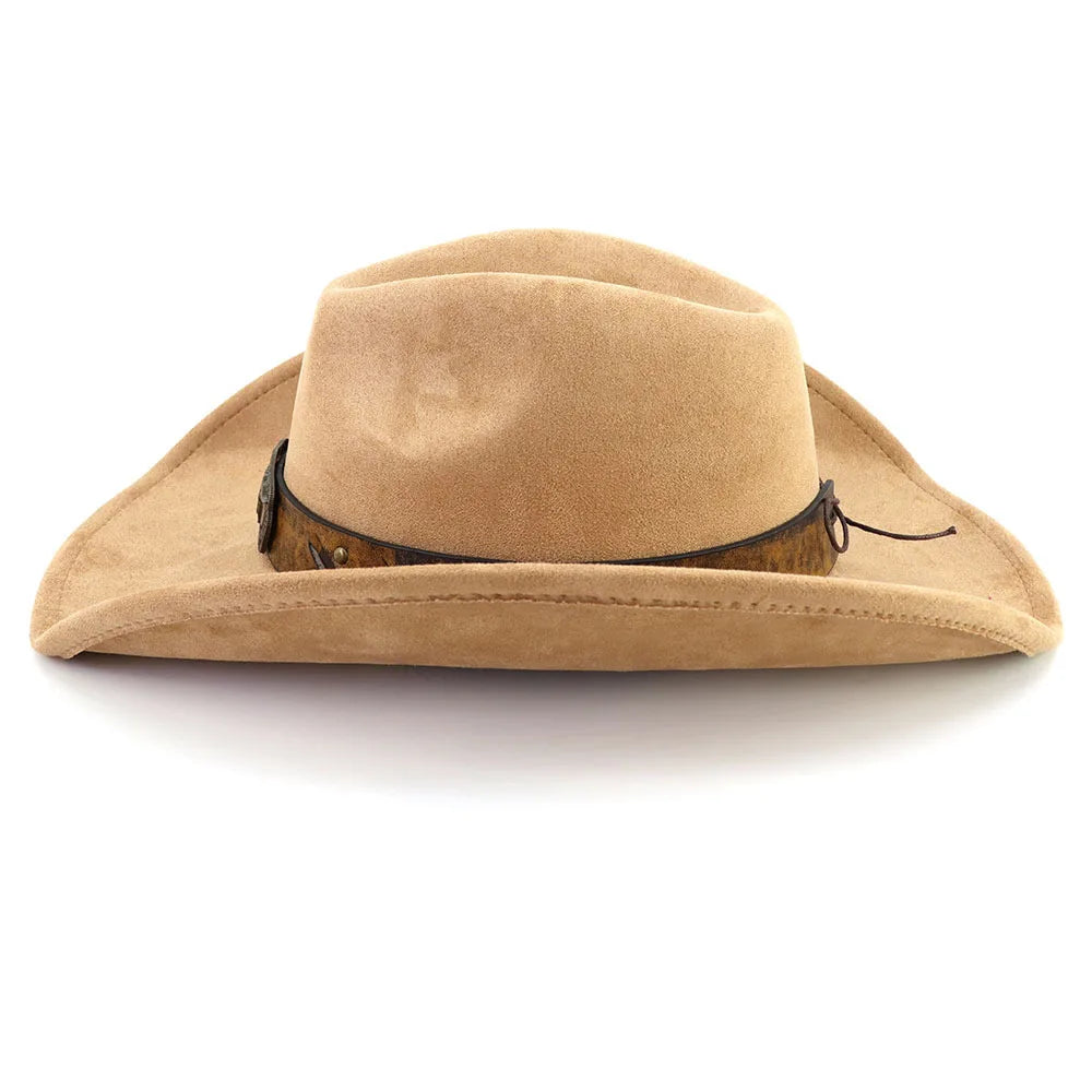 Western Big Brim Cowboy Hat Bull's Head Leather Band Suede Top Hat Outdoor Mens Hats Ladies Party Horse Riding Cowgirl Hat