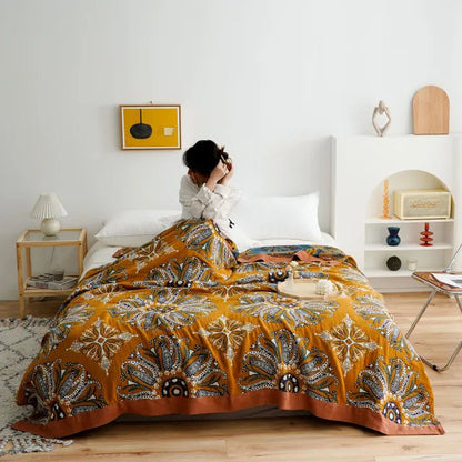 Japanese Style 100% Cotton Throw Blanket - by Cristian Moretti® - Cristian Moretti