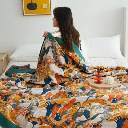 Japanese Style 100% Cotton Throw Blanket - by Cristian Moretti® - Cristian Moretti