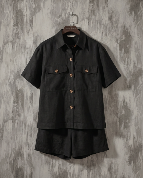 "Allara" - Button Down Denim Top and Shorts Set
