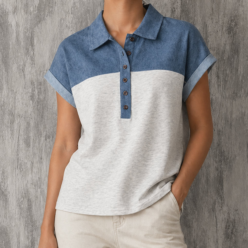 Mosaico™ Denim Patchwork Polo Top