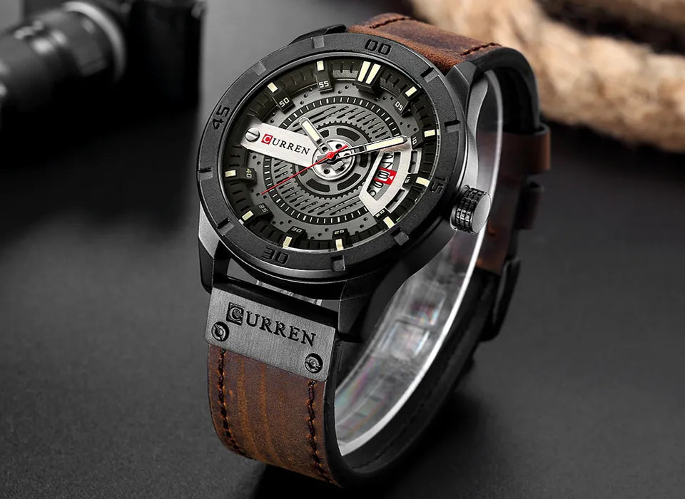 Cheap CURREN Chronograph Men Luxury Multi-Function Dial Sport Watches  Leather Waterproof Military Wristwatch | Joom