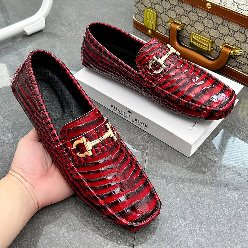 Big Size 38-48 Fashion Green Loafers Men Soft Comfy Slip-on Men's Casual Leather Shoes Crocodile Moccasin For Men Driving Shoes