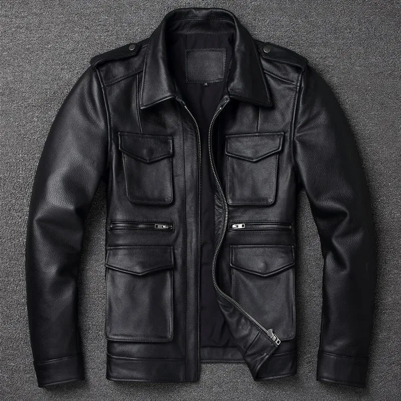 Genuine Cowhide Leather Jacket by Cristian Moretti Black M