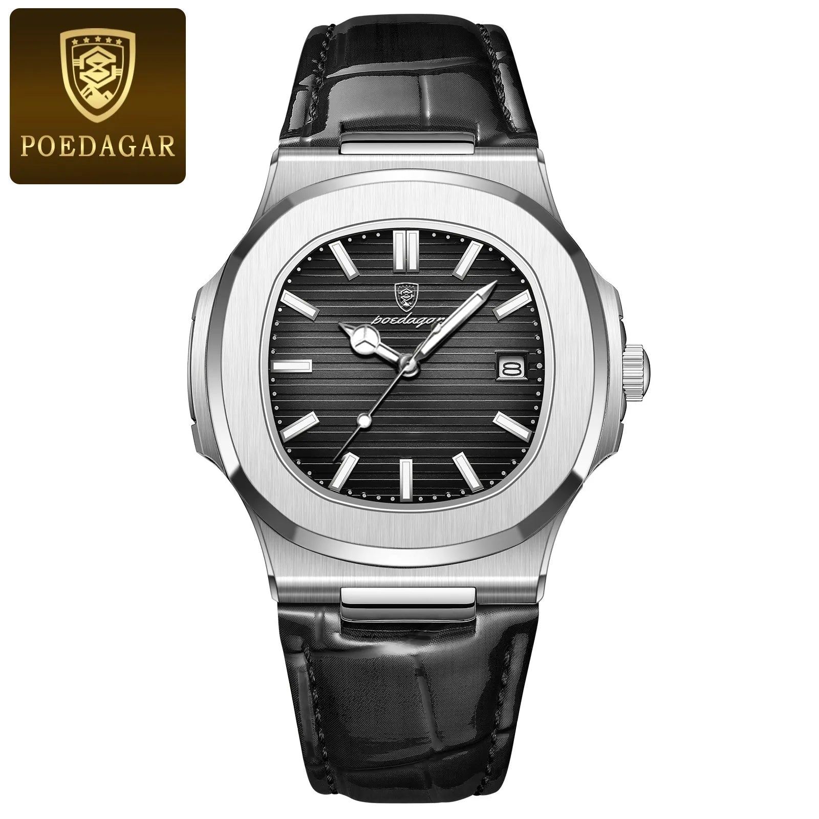 POEDAGAR Luxury Man Wristwatch Waterproof Luminous Date Leather Men's Watches Sports Square Men Watch Casual Quartz Male Clocks - Cristian Moretti
