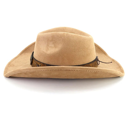Western Big Brim Cowboy Hat Bull's Head Leather Band Suede Top Hat Outdoor Mens Hats Ladies Party Horse Riding Cowgirl Hat