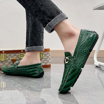Big Size 38-48 Fashion Green Loafers Men Soft Comfy Slip-on Men's Casual Leather Shoes Crocodile Moccasin For Men Driving Shoes