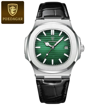 POEDAGAR Luxury Man Wristwatch Waterproof Luminous Date Leather Men's Watches Sports Square Men Watch Casual Quartz Male Clocks - Cristian Moretti